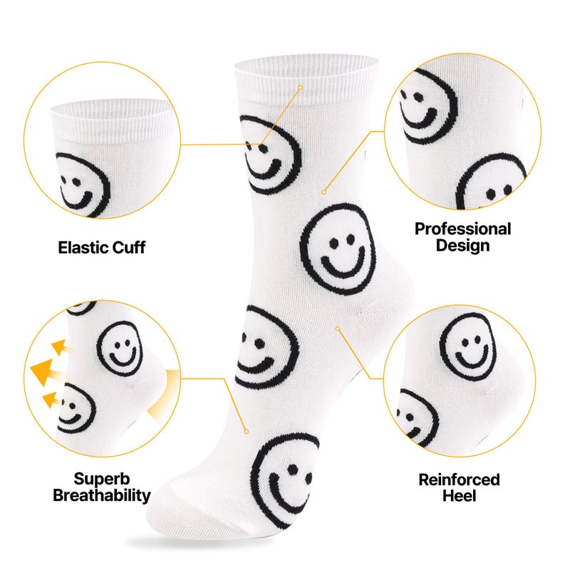 kikiya socks Women Cute Crew | 6 Pairs Smiley Face Print Happy Smile Pattern with Pastel Color Polka Dots Preppy Pink Design Daily Trouser Boot Cotton Socks | Womens Ladies Girls Gift | Big Smile C - Image 3
