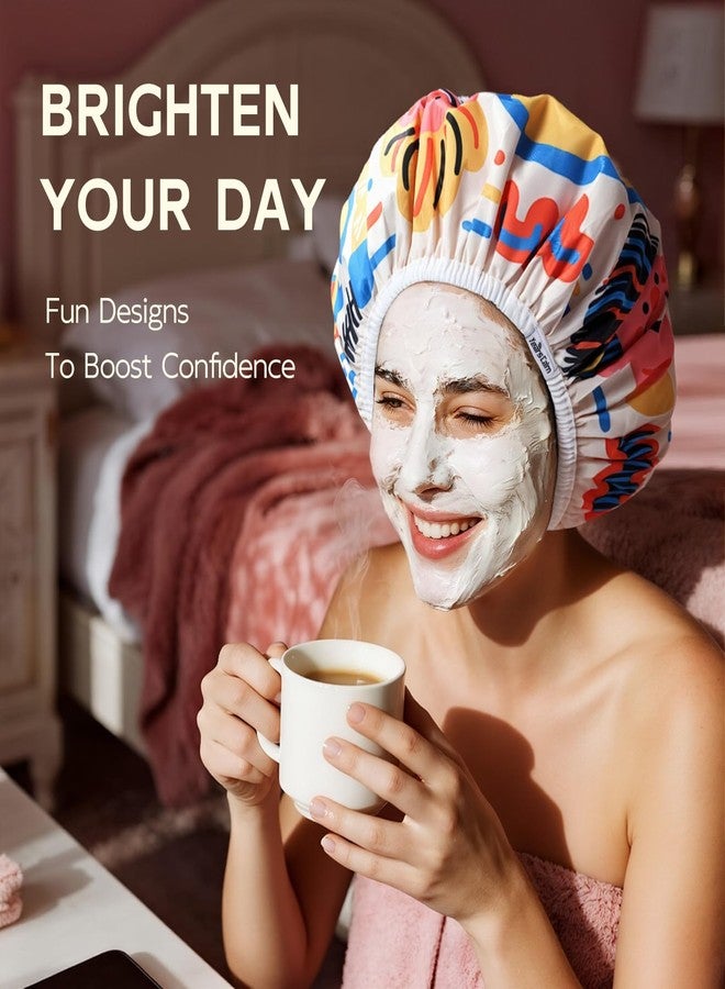 Years Calm Waterproof Shower Cap for Women - Double Sided Design for Long Thick Hair, Secure Fit & Flexible Elastic Band, Reusable Bath Cap for Shower, Spa, Travel (Mood Switch 4) - Image 4