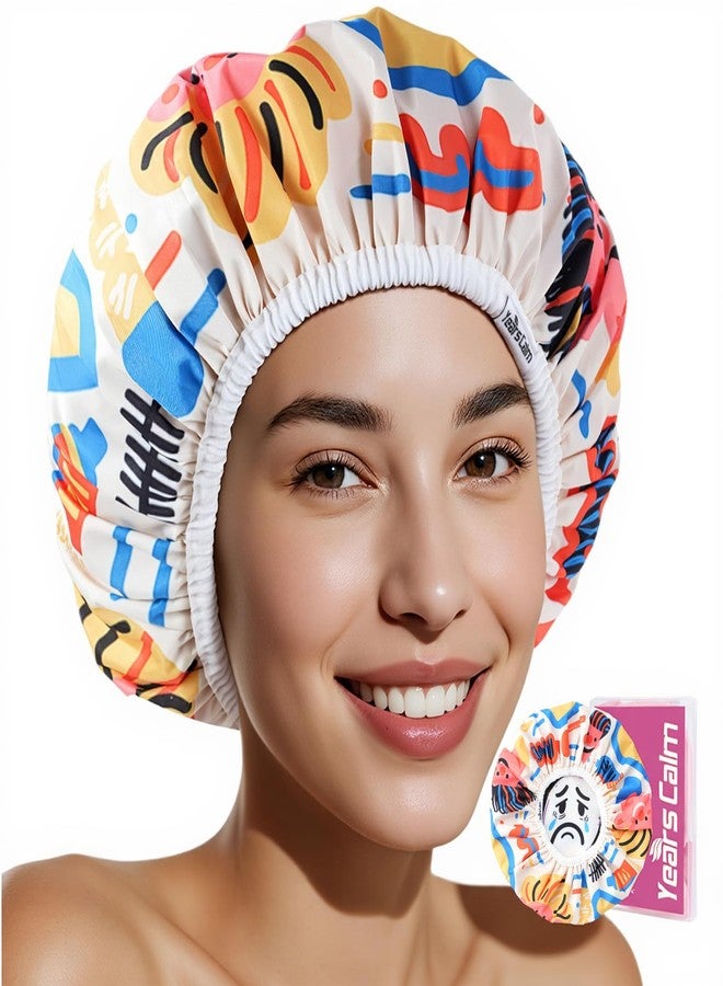 Years Calm Waterproof Shower Cap for Women - Double Sided Design for Long Thick Hair, Secure Fit & Flexible Elastic Band, Reusable Bath Cap for Shower, Spa, Travel (Mood Switch 4) - Image 1