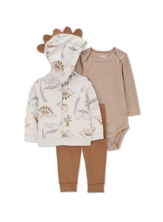 RedMapleTEK Baby Boy And Girl Sweater Jacket Hooded Coat Long-Sleeved Jumpsuit Baby Three-Piece Set  - Image 1