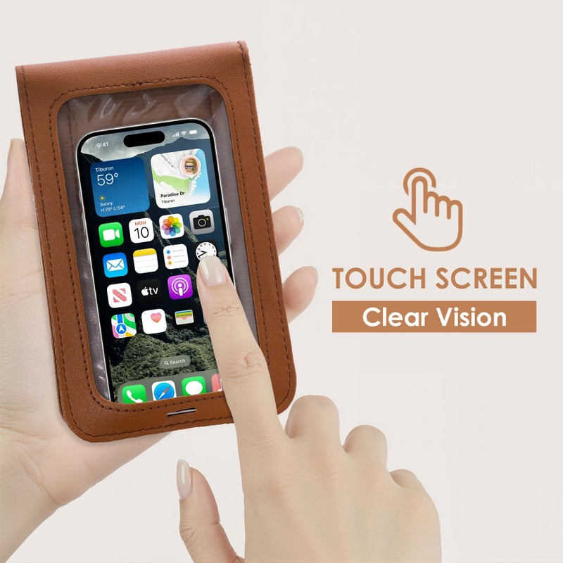 Toptime Small Crossbody Bags for Women, Cell Phone Purse Leather Wallet with Adjustable Strap, Clear Touch Screen Phone Bag for Most Smartphones, Lightweight Mini Women's Crossbody Handbags Brown - Image 4