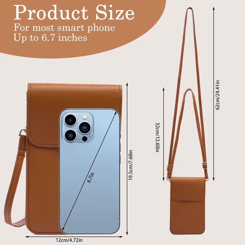 Toptime Small Crossbody Bags for Women, Cell Phone Purse Leather Wallet with Adjustable Strap, Clear Touch Screen Phone Bag for Most Smartphones, Lightweight Mini Women's Crossbody Handbags Brown - Image 3