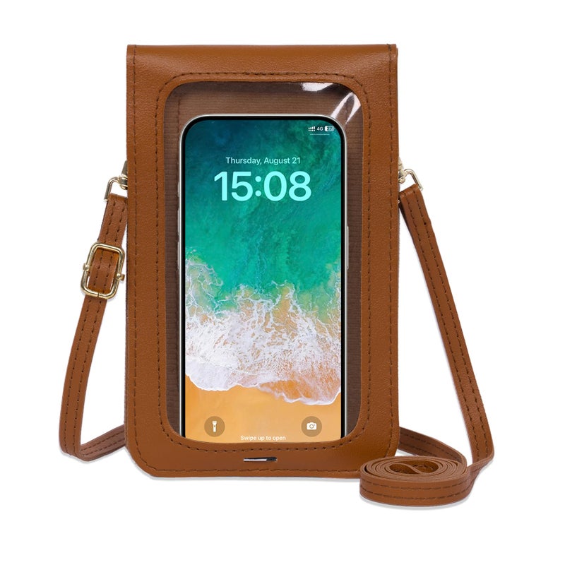 Toptime Small Crossbody Bags for Women, Cell Phone Purse Leather Wallet with Adjustable Strap, Clear Touch Screen Phone Bag for Most Smartphones, Lightweight Mini Women's Crossbody Handbags Brown - Image 1
