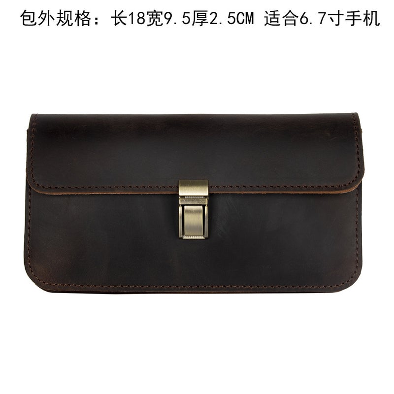 Retro Style Leather Mobile Phone Waist Bag Men'S Horizontal Belt Mobile Phone Bag Crazy Horse Leather First Layer Cowhide Bag Batch - Image 1