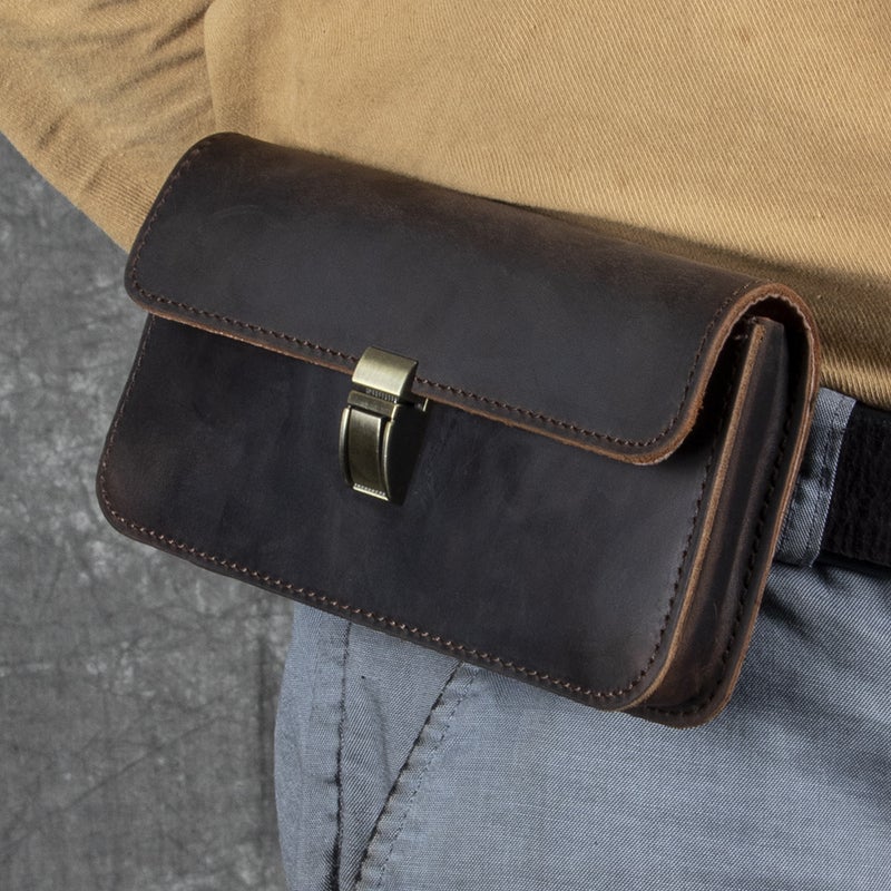 Retro Style Leather Mobile Phone Waist Bag Men'S Horizontal Belt Mobile Phone Bag Crazy Horse Leather First Layer Cowhide Bag Batch - Image 2