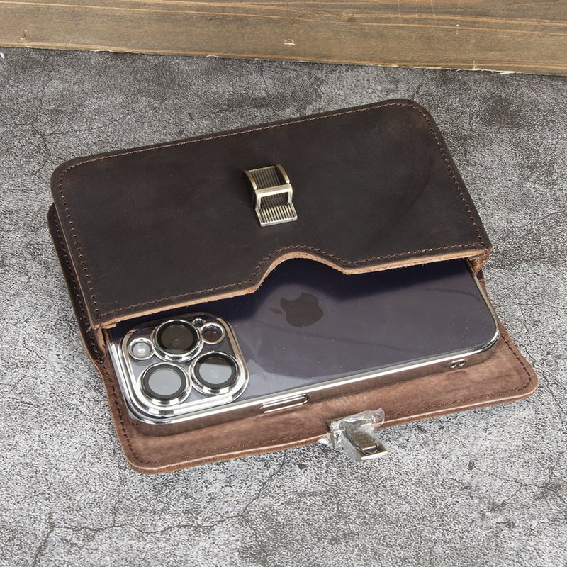 Retro Style Leather Mobile Phone Waist Bag Men'S Horizontal Belt Mobile Phone Bag Crazy Horse Leather First Layer Cowhide Bag Batch - Image 5