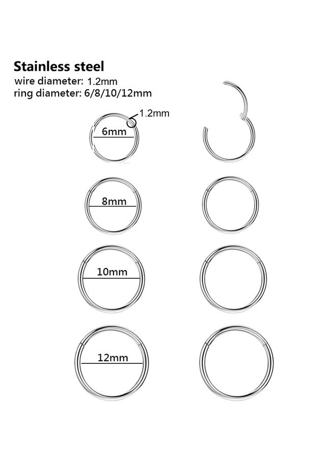 GUSGU 4 Pairs Stainless Steel Small Hoop Earrings 6mm/8mm/10mm/12mm Hypoallergenic Earrings Cartilage Helix Lobes Hinged Sleeper Tiny Hoop Earrings Body Piercing Jewelry for Men and Women(Silver) - Image 2