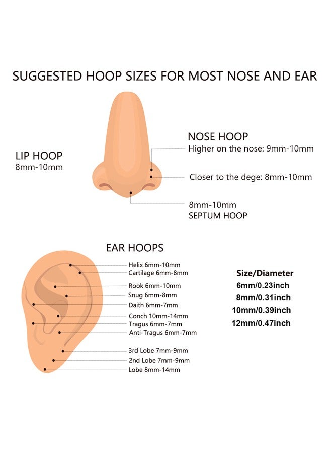 GUSGU 4 Pairs Stainless Steel Small Hoop Earrings 6mm/8mm/10mm/12mm Hypoallergenic Earrings Cartilage Helix Lobes Hinged Sleeper Tiny Hoop Earrings Body Piercing Jewelry for Men and Women(Silver) - Image 4