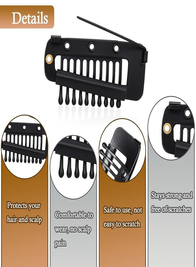 Raenso 6 pcs Chunni Clips With Safety Pins | Teeth Wig Clips Strong Dupatta Grip Clip Flat Dupatta Setting Clips Hair Extension Clips For Woman Hijab Veil Hair Extensions Hairpieces (Black) - Image 3