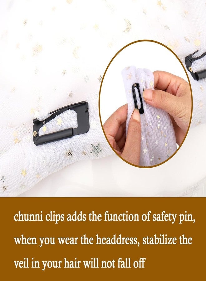 Raenso 6 pcs Chunni Clips With Safety Pins | Teeth Wig Clips Strong Dupatta Grip Clip Flat Dupatta Setting Clips Hair Extension Clips For Woman Hijab Veil Hair Extensions Hairpieces (Black) - Image 4