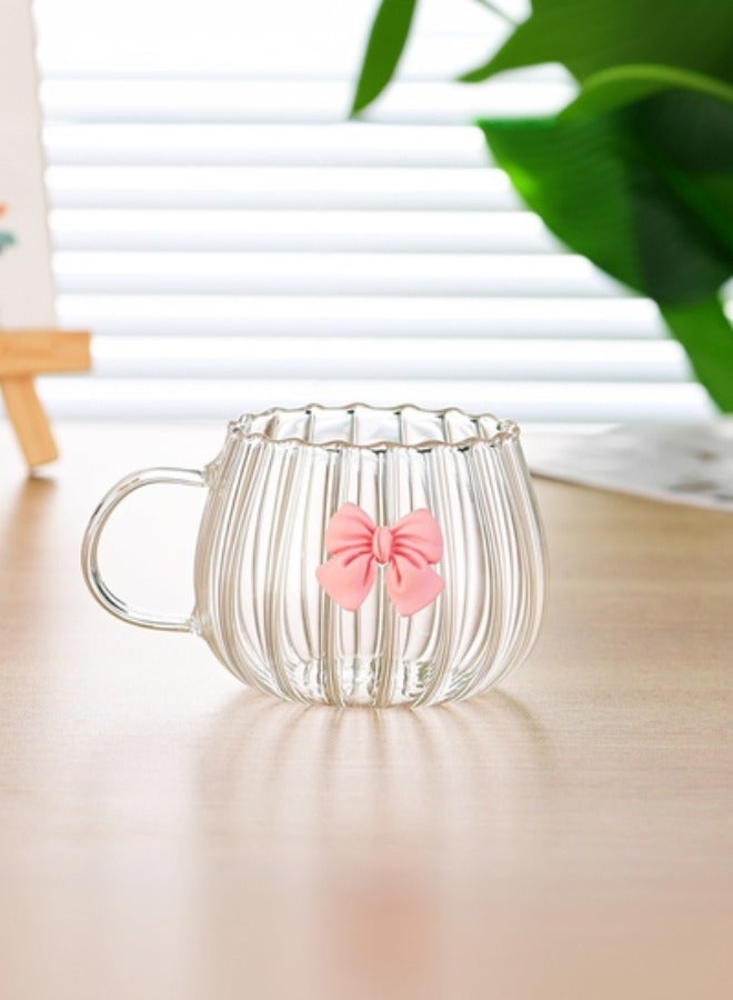 Glass coffee mug with pink bow,coffee cup with handle - Image 1
