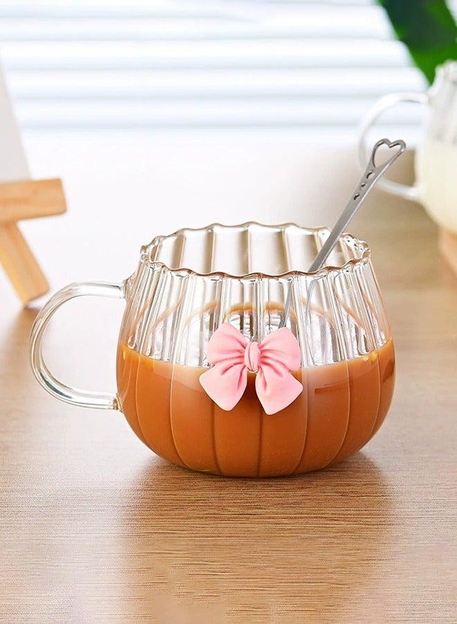Glass coffee mug with pink bow,coffee cup with handle - Image 2