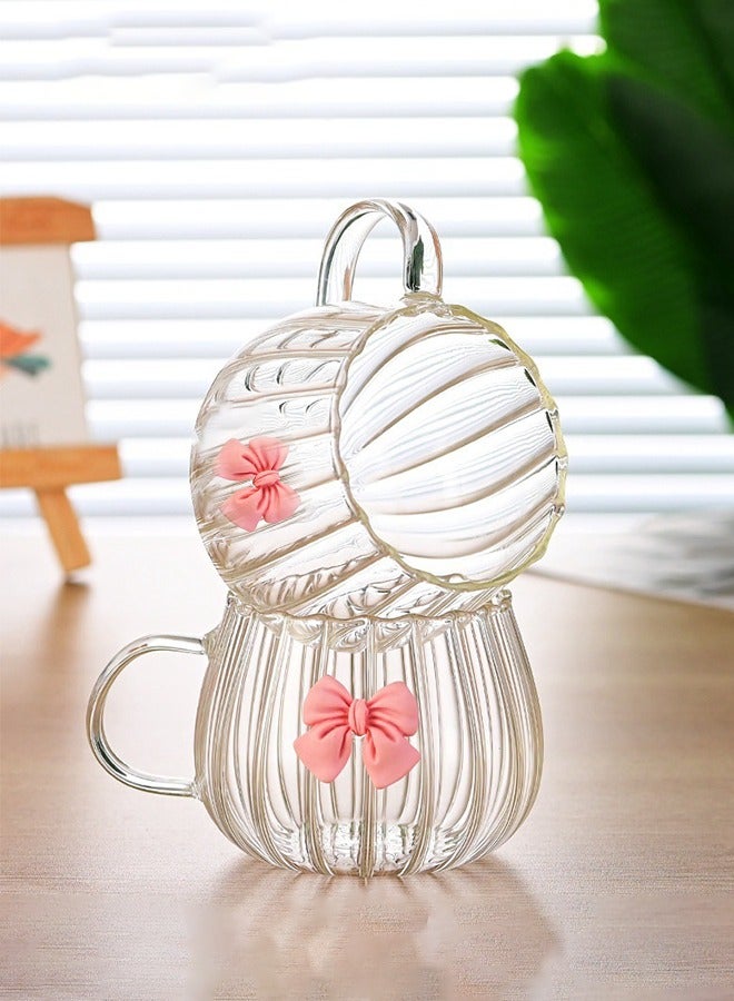 Glass coffee mug with pink bow,coffee cup with handle - Image 3