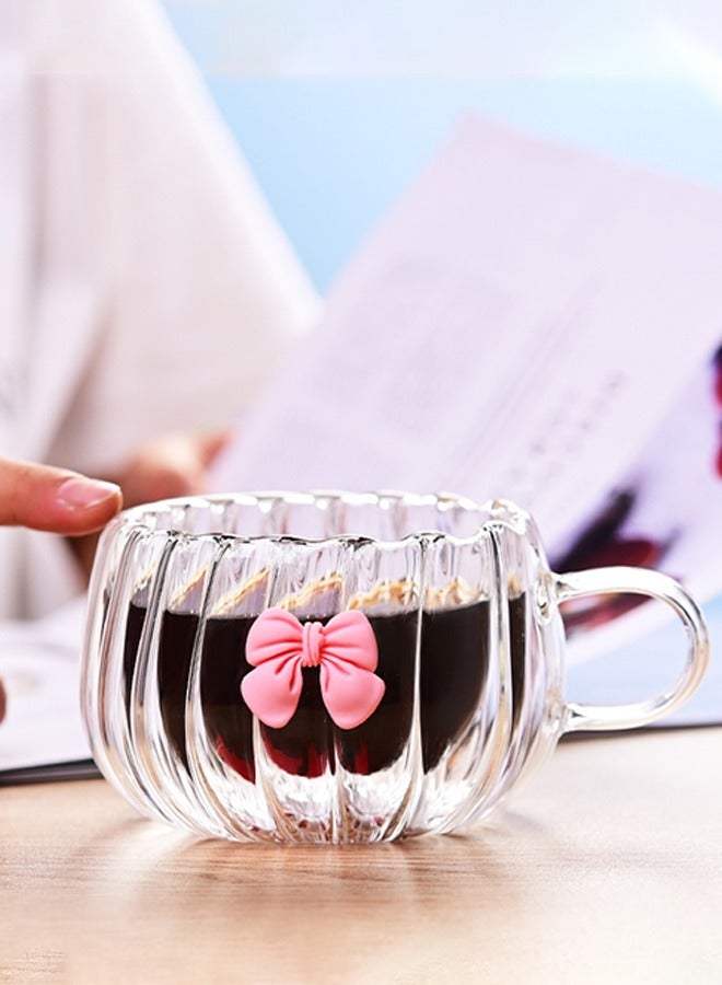 Glass coffee mug with pink bow,coffee cup with handle - Image 5