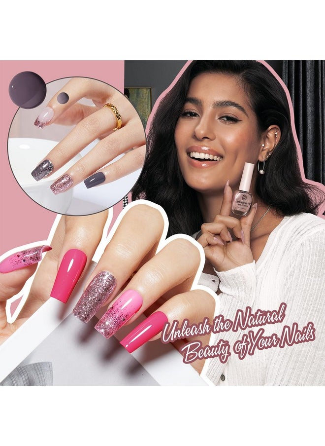AZUREBEAUTY AZUREBEAUTY Vegan Nail Polish Set 8 Colors, Hot Pink Nude Grey Glitter Quick Dry Natural Nail Lacquer Strengthening Treatment Kit DIY Salon  - Image 2