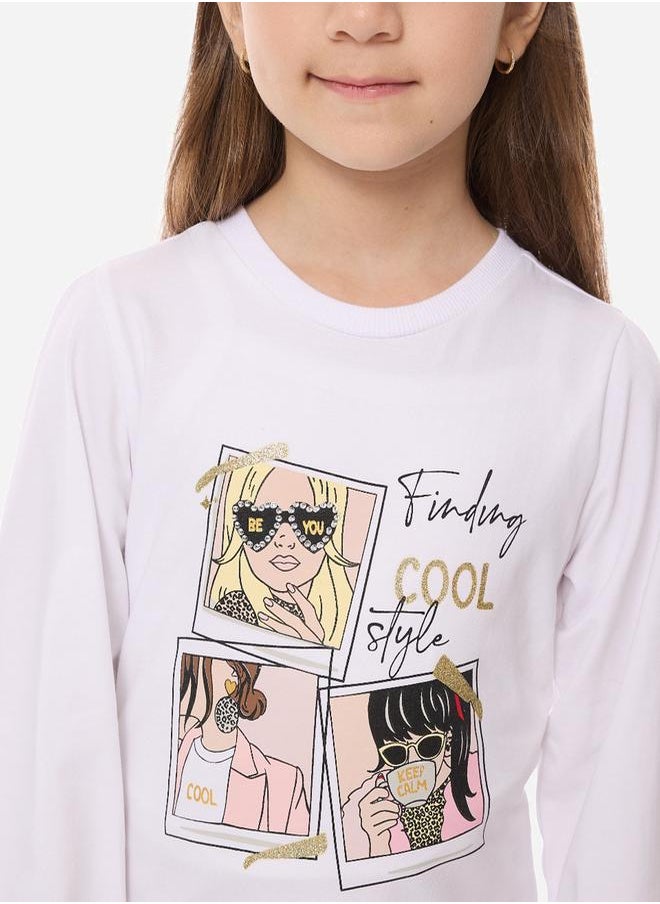 victor and jane - Graphic Print Round Neck T-shirt & Animal Print Legging Set by Styli - Image 1