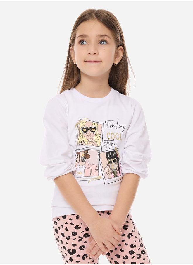 victor and jane - Graphic Print Round Neck T-shirt & Animal Print Legging Set by Styli - Image 1