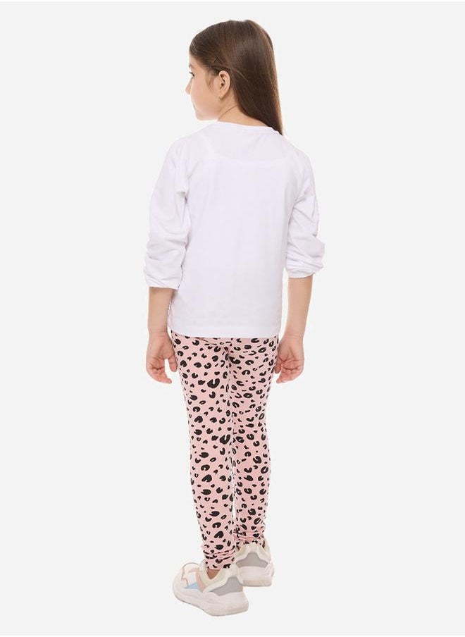victor and jane - Graphic Print Round Neck T-shirt & Animal Print Legging Set by Styli - Image 1