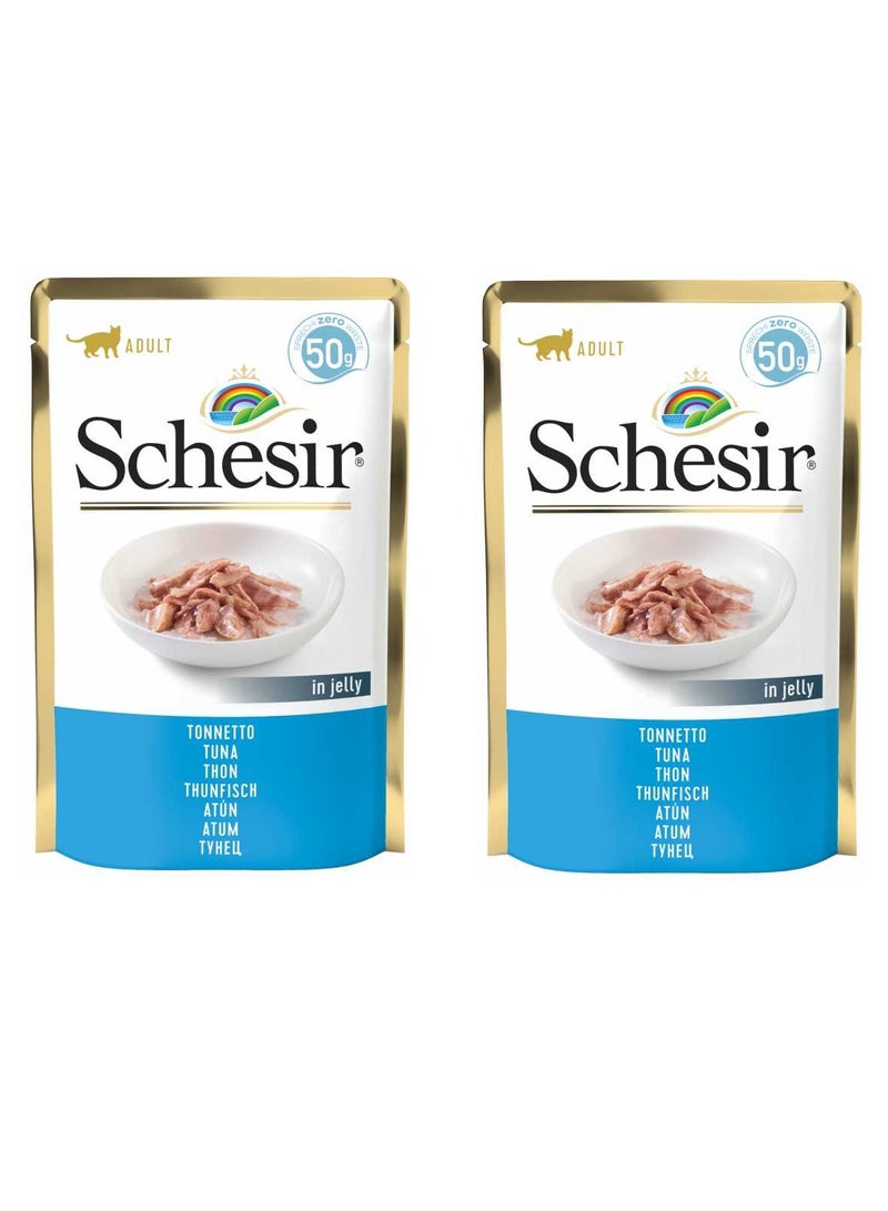 Schesir 2pcs Cat Pouch-Wet Food Tuna 50gx2