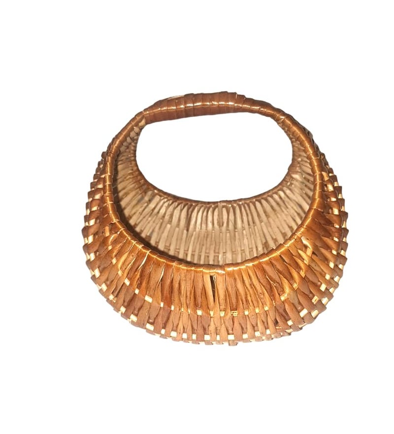 ALEENA.CREATION ALEENA CREATION MoonChand Shape Multipurpose Cane Wicker Baskets Uses Festival Gifts Hamper Storage Baskets ChocolateFlowerChapatiPooja Baskets Shelf Baskets Size 8 inch Pack of 1 - Image 1