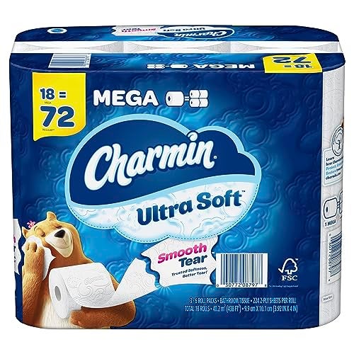 Charmin Ultra Soft Toilet Paper 18 Mega Rolls, 224 Sheets Per Roll - Image 1