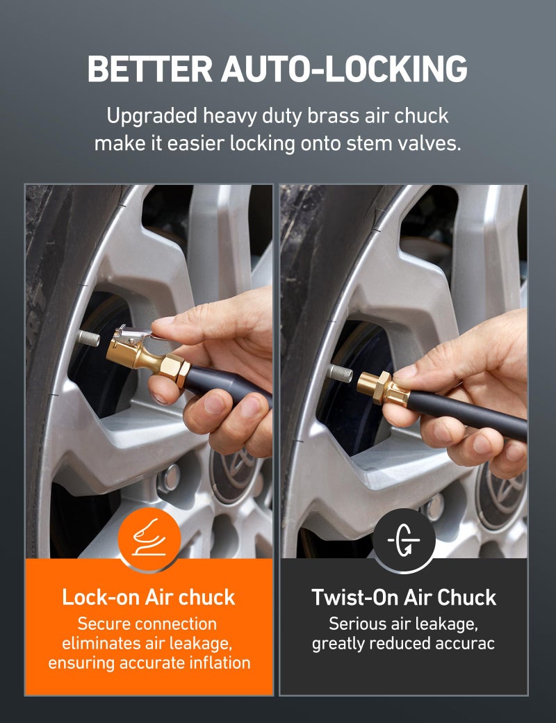 AstroAI Air Chuck, Heavy Duty Open Flow Lock On Tire Chuck with Clip for Inflator Gauge Compressor Accessories, Yellow - Image 2