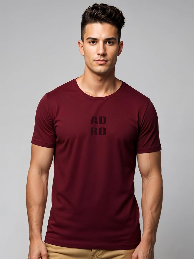 adro تي شيرت ماروني عادي للرجال من ADRO بتصميم نصي بسيط - Image 2