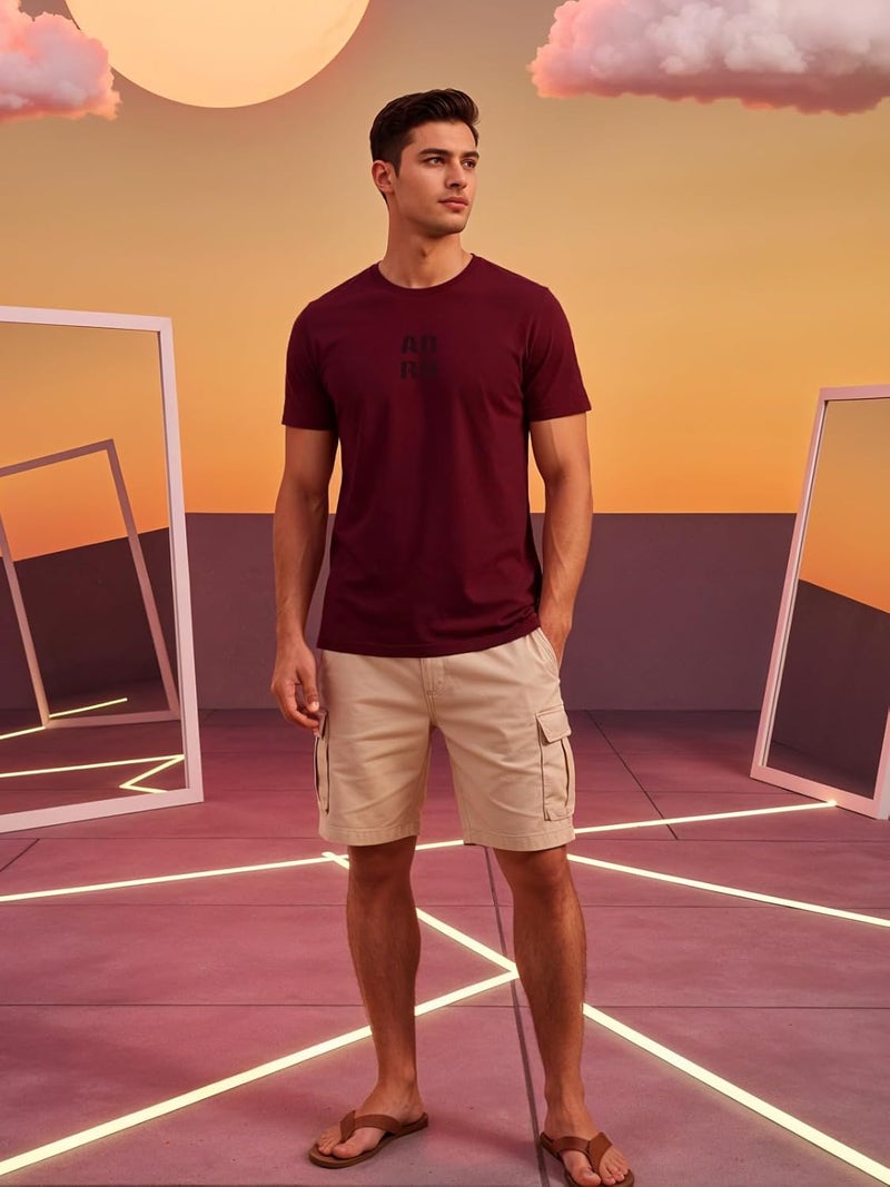 adro تي شيرت ماروني عادي للرجال من ADRO بتصميم نصي بسيط - Image 5