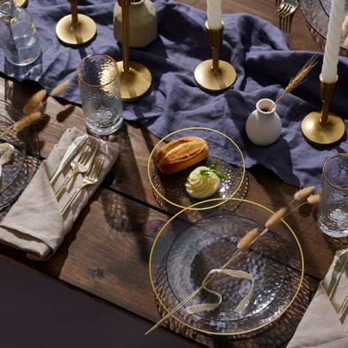 R-kay 100 Pack 7 Inch Clear Plastic Plates - Hammered Gold Rimmed Sturdy, Durable And Extra Heavy duty Gold Plastic Dessert, Appetizer Plates Disposable For All Occasions - Image 3