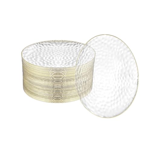 R-kay 100 Pack 7 Inch Clear Plastic Plates - Hammered Gold Rimmed Sturdy, Durable And Extra Heavy duty Gold Plastic Dessert, Appetizer Plates Disposable For All Occasions - Image 1