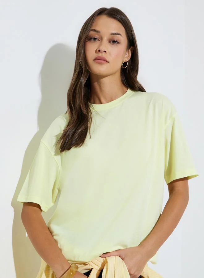 ستايلي Yellow Round Neck Cotton Oversized T-Shirt