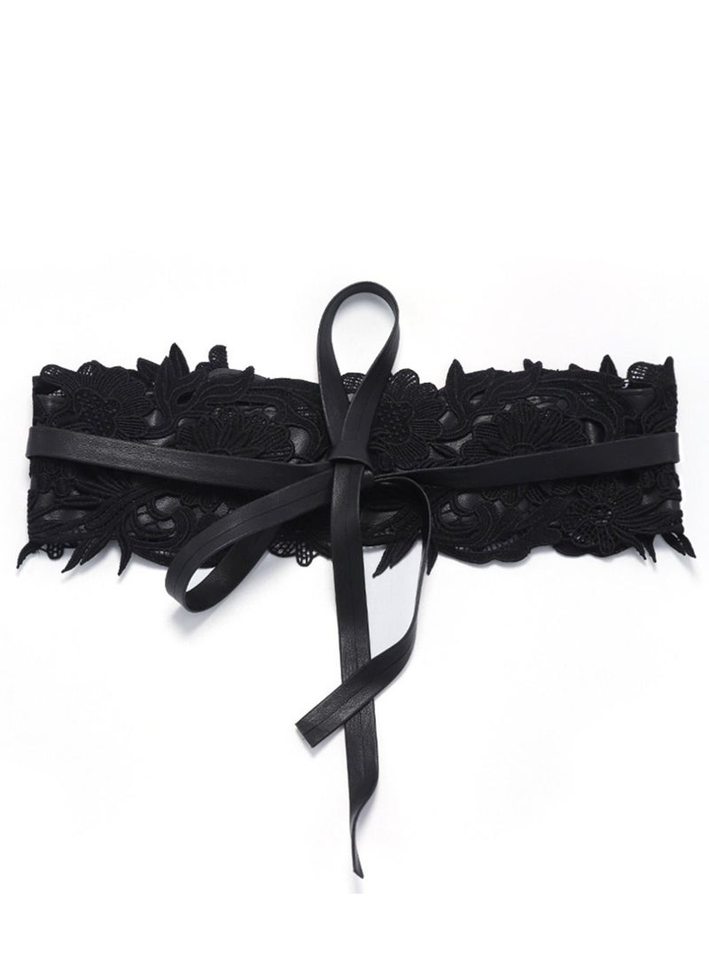Loquat - Lace Wide Wwaist Strap Ladies Decorative Belt 92cm Black - Image 1