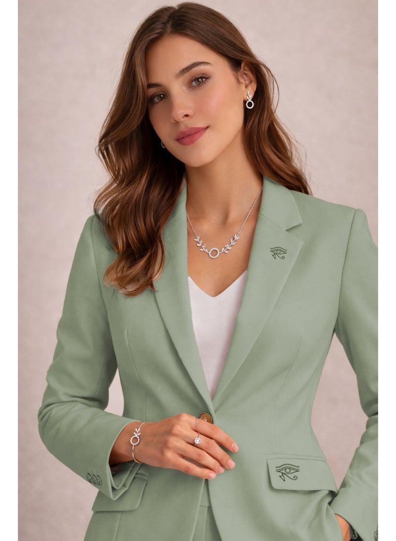 Lavandera Women's Linen Suit, Blazer and Trouser Set, Shrink-Resistant, Gold-Tone Buttons, Business Formal Style, Sage Green - Image 3