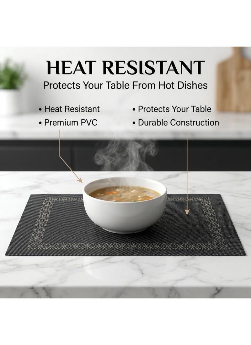 Set of 6 PVC Table Placemats, Heat and Water Resistant Dining Mats, Protects Table from Scratches and Stains, for Daily Use - Grey - 30x45 سم - Image 4