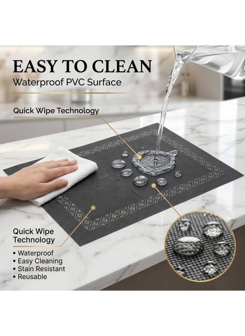 Set of 6 PVC Table Placemats, Heat and Water Resistant Dining Mats, Protects Table from Scratches and Stains, for Daily Use - Grey - 30x45 سم - Image 5