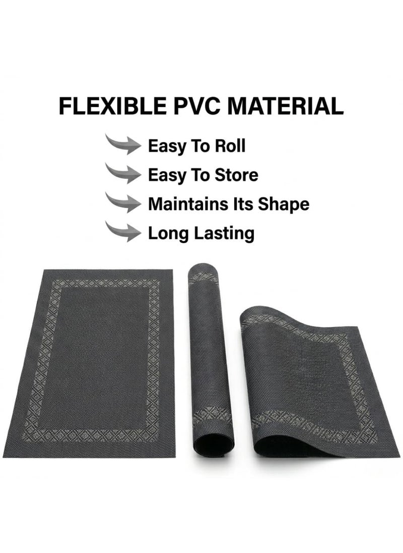 Set of 6 PVC Table Placemats, Heat and Water Resistant Dining Mats, Protects Table from Scratches and Stains, for Daily Use - Grey - 30x45 سم - Image 2