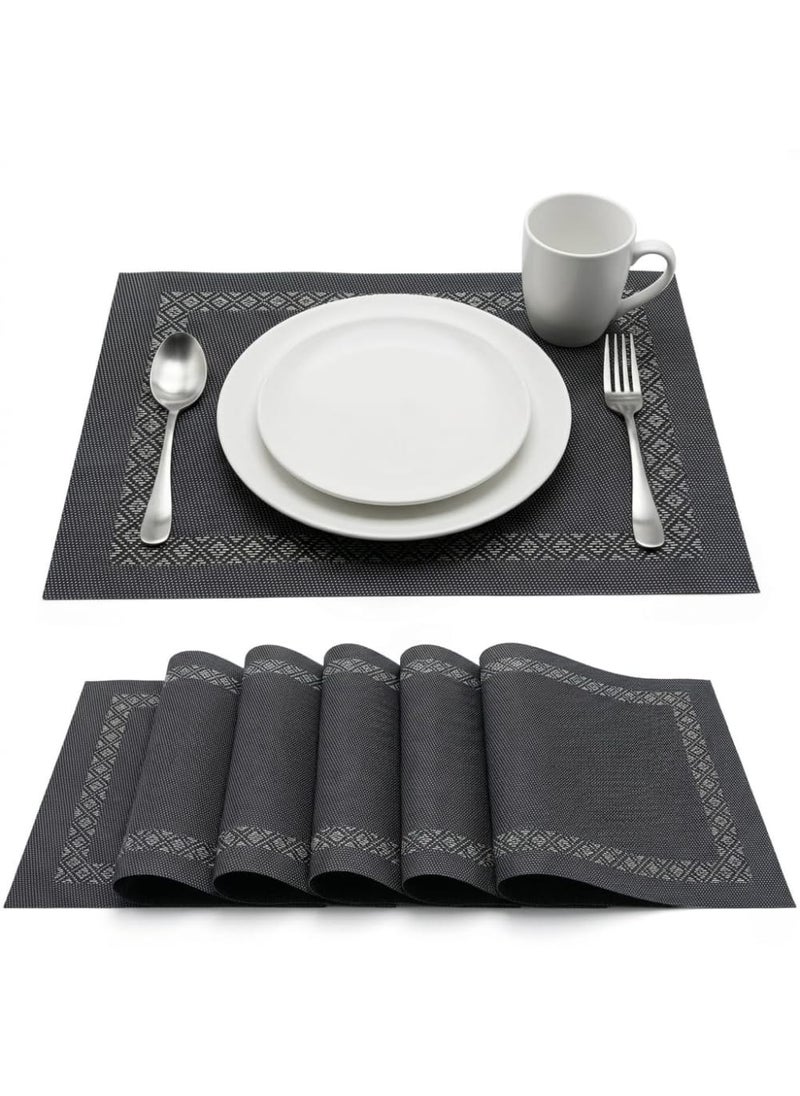 Set of 6 PVC Table Placemats, Heat and Water Resistant Dining Mats, Protects Table from Scratches and Stains, for Daily Use - Grey - 30x45 سم - Image 1