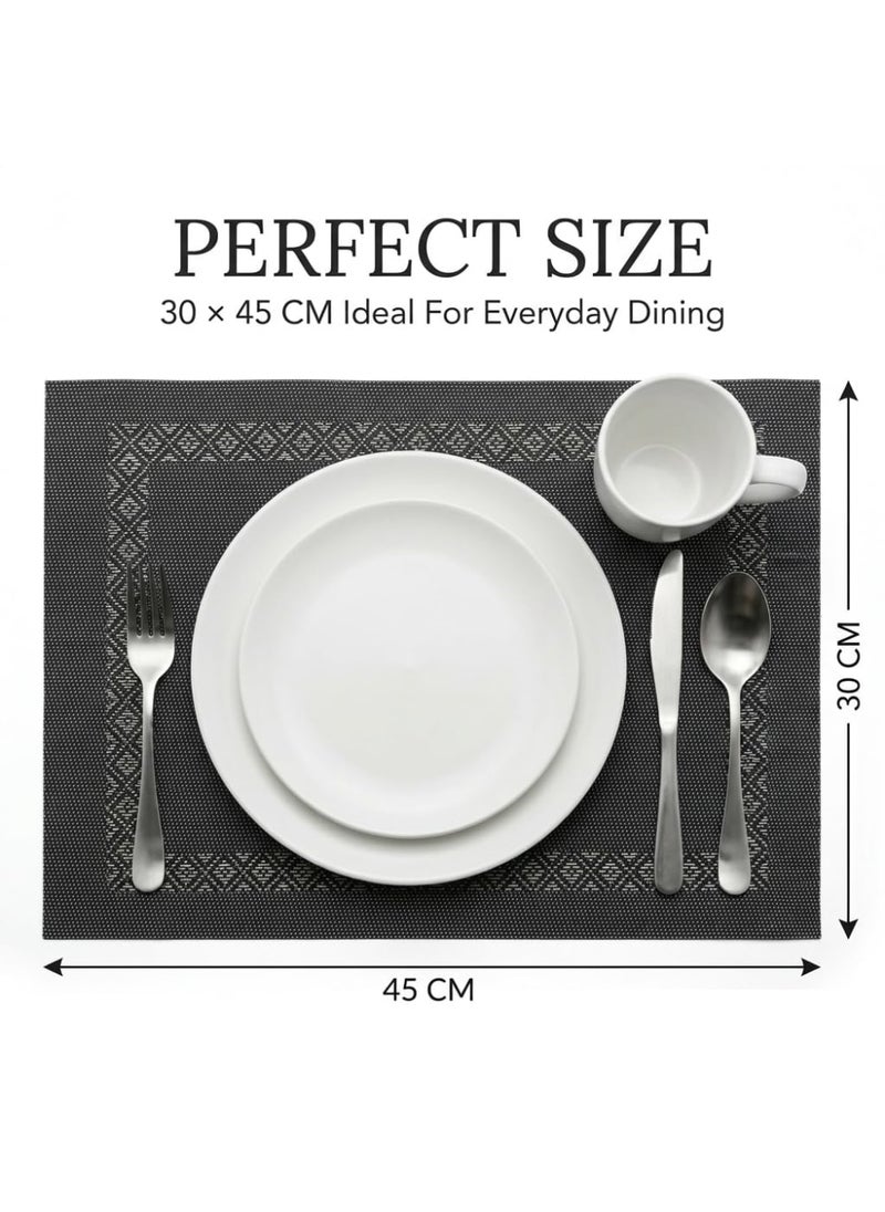 Set of 6 PVC Table Placemats, Heat and Water Resistant Dining Mats, Protects Table from Scratches and Stains, for Daily Use - Grey - 30x45 سم - Image 3
