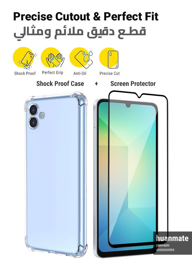 huanmate 2 in 1 Samsung Galaxy A06 Protection Pack - Ultra Clear Shockproof Case & Edge-to-Edge Screen Protector, 360 Degree Protection, Back Cover & Screen Protector for Samsung Galaxy A06 - Image 2