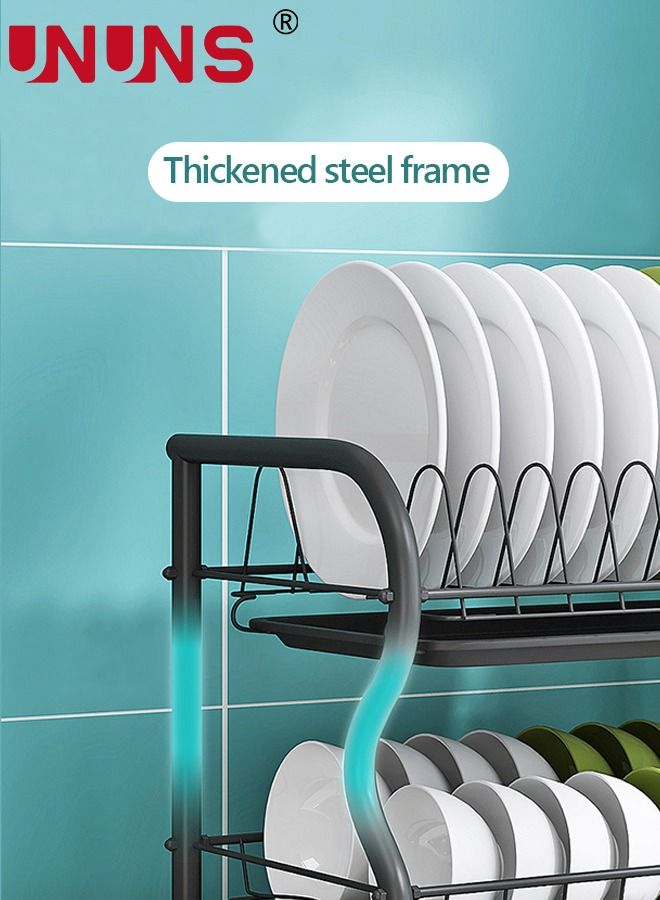 UNUNS Large Dish Drying Rack, 3 Tier Dish Rack with Tray Utensil Holder & Cup Holders, Large Capacity Rustproof Dish Drainer, Drain Board Tray for Kitchen Counter Organizer Storage for Kitchen Counter - Image 4