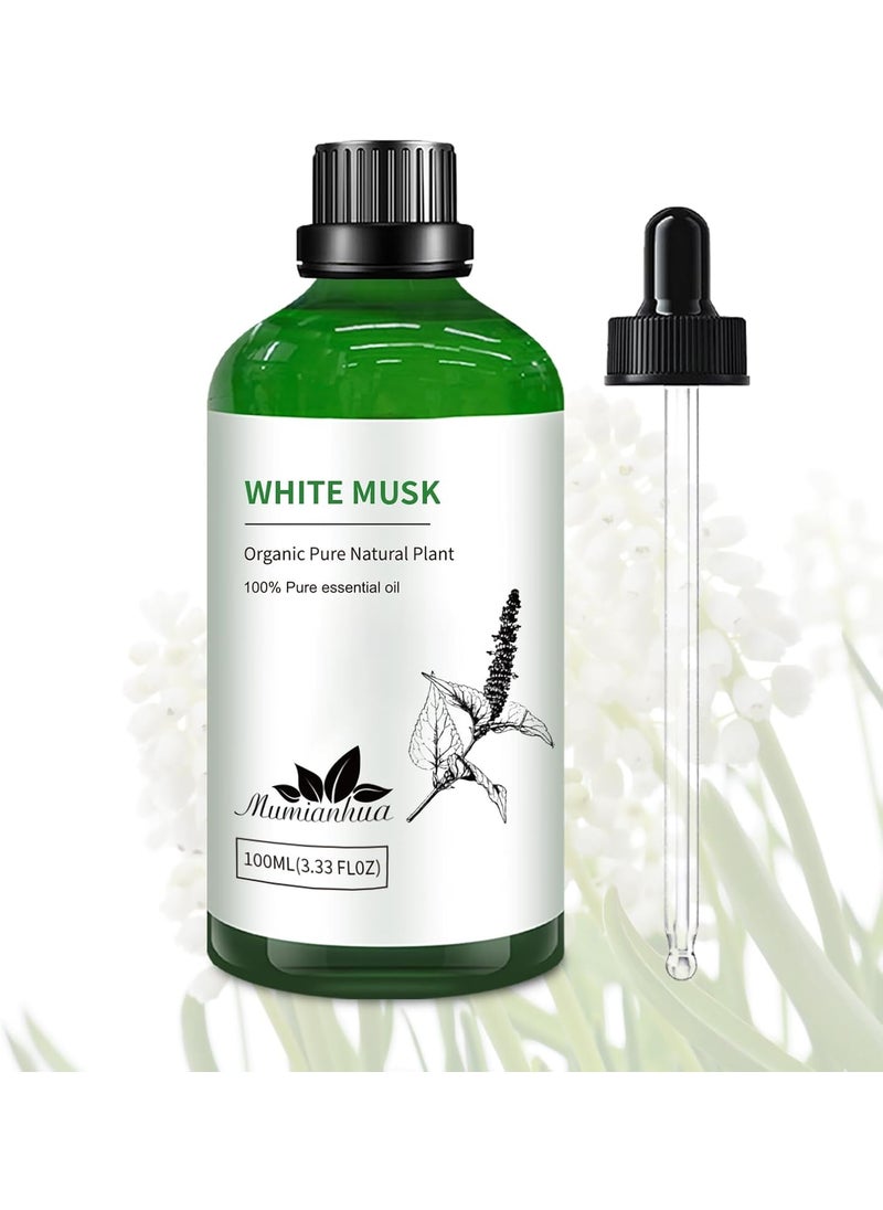 Mumianhua Mumianhua White Musk Oil Therapeutic Grade - Pure Aromatherapy Oil for Diffuser, Skin & Body Care, Natural Perfume & Candle Making 100ml/3.38 Oz 