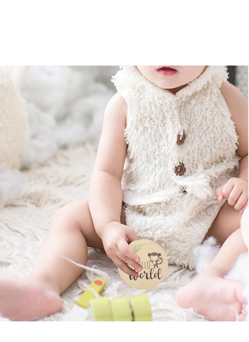 Y&D - Baby Monthly Milestone with Announcement Sign Wooden Newborn Welcome Discs Round New Double Sided Printed for Boys Girls Photo Prop Shower - Image 1
