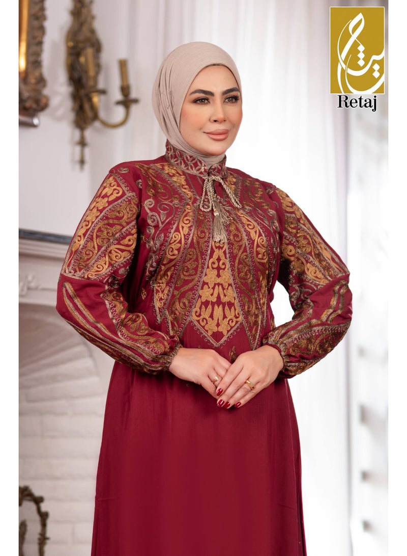 عباية نسائية كتان بلانكا فاخرة بتصميم أدوار مطرزة – عباية خروج واستقبال راقية - Image 3