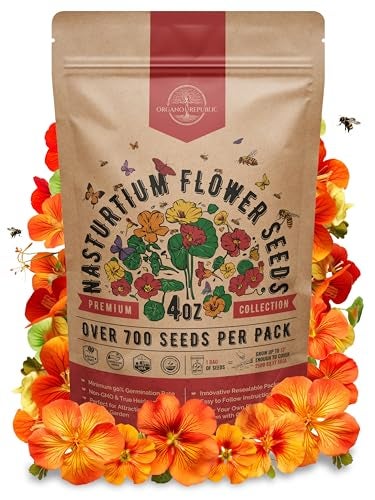 Organo Republic Nasturtium Seeds Pack 4 oz - Over 700 Non-GMO Heirloom Nasturtium Seeds for Planting, Edible Flowers in Individual Seed Packet for Planting Home Garden Indoor & Outdoor Gardening - Image 1