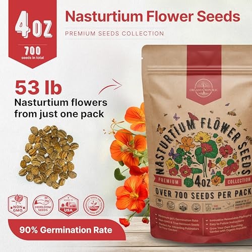 Organo Republic Nasturtium Seeds Pack 4 oz - Over 700 Non-GMO Heirloom Nasturtium Seeds for Planting, Edible Flowers in Individual Seed Packet for Planting Home Garden Indoor & Outdoor Gardening - Image 3
