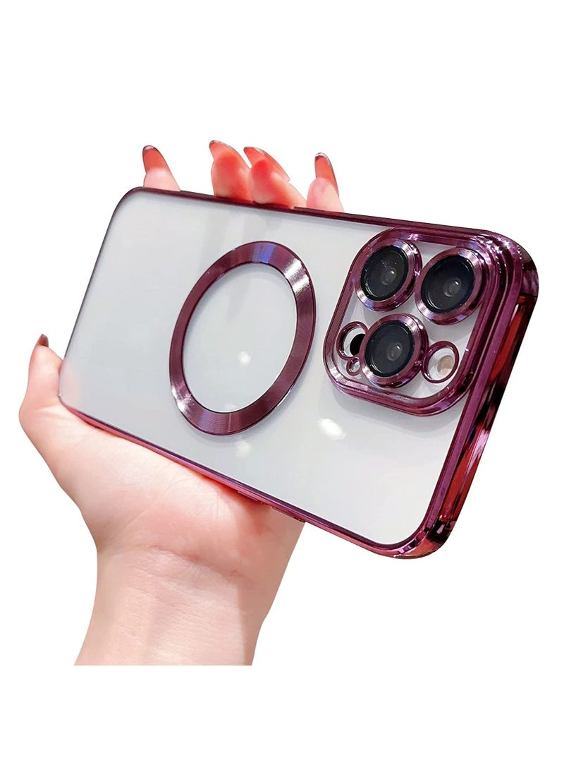 Compatible with iPhone 14 Pro Max Case Magnetic with Full Camera Lens Protective,Electroplated Silicone Clear Shockproof Protective Case Cover 6.7 Inch (Dark Purple) - Image 1