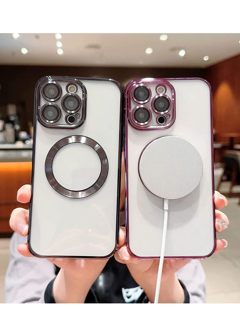 Compatible with iPhone 14 Pro Max Case Magnetic with Full Camera Lens Protective,Electroplated Silicone Clear Shockproof Protective Case Cover 6.7 Inch (Dark Purple) - Image 5