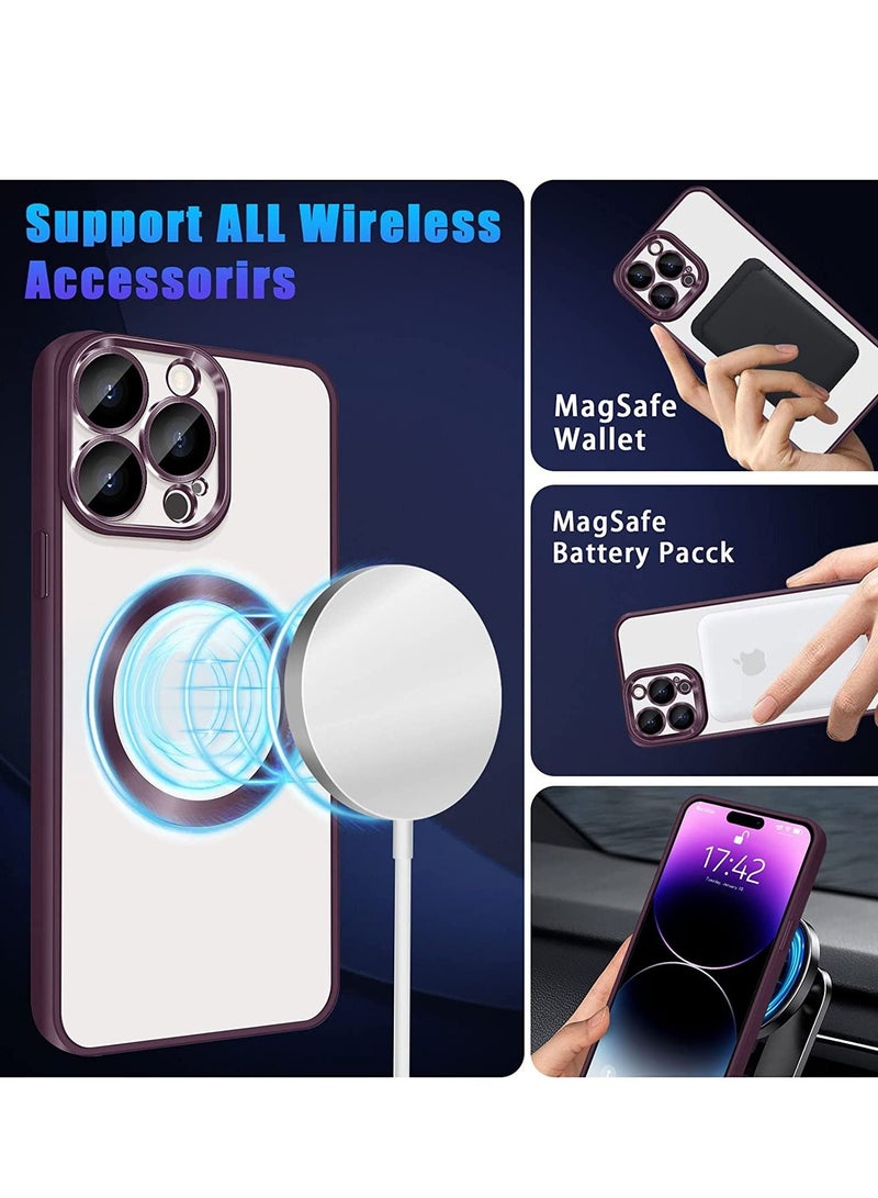 Compatible with iPhone 14 Pro Max Case Magnetic with Full Camera Lens Protective,Electroplated Silicone Clear Shockproof Protective Case Cover 6.7 Inch (Dark Purple) - Image 2