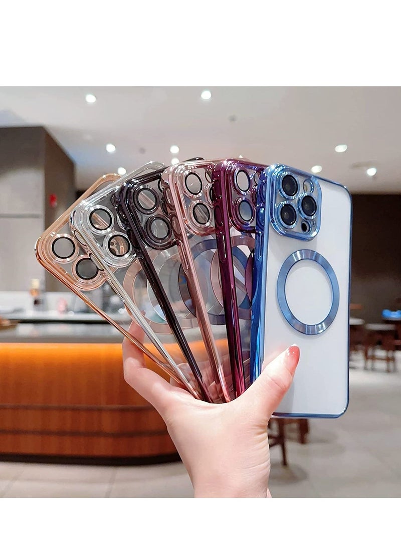 Compatible with iPhone 14 Pro Max Case Magnetic with Full Camera Lens Protective,Electroplated Silicone Clear Shockproof Protective Case Cover 6.7 Inch (Dark Purple) - Image 3