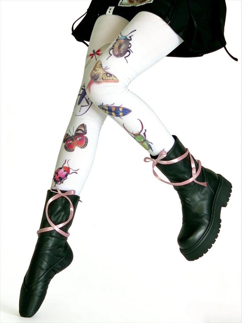 JOLILUNA Whimsy Twee Bug Print Funky Tights (white-7,One Size) - Image 3